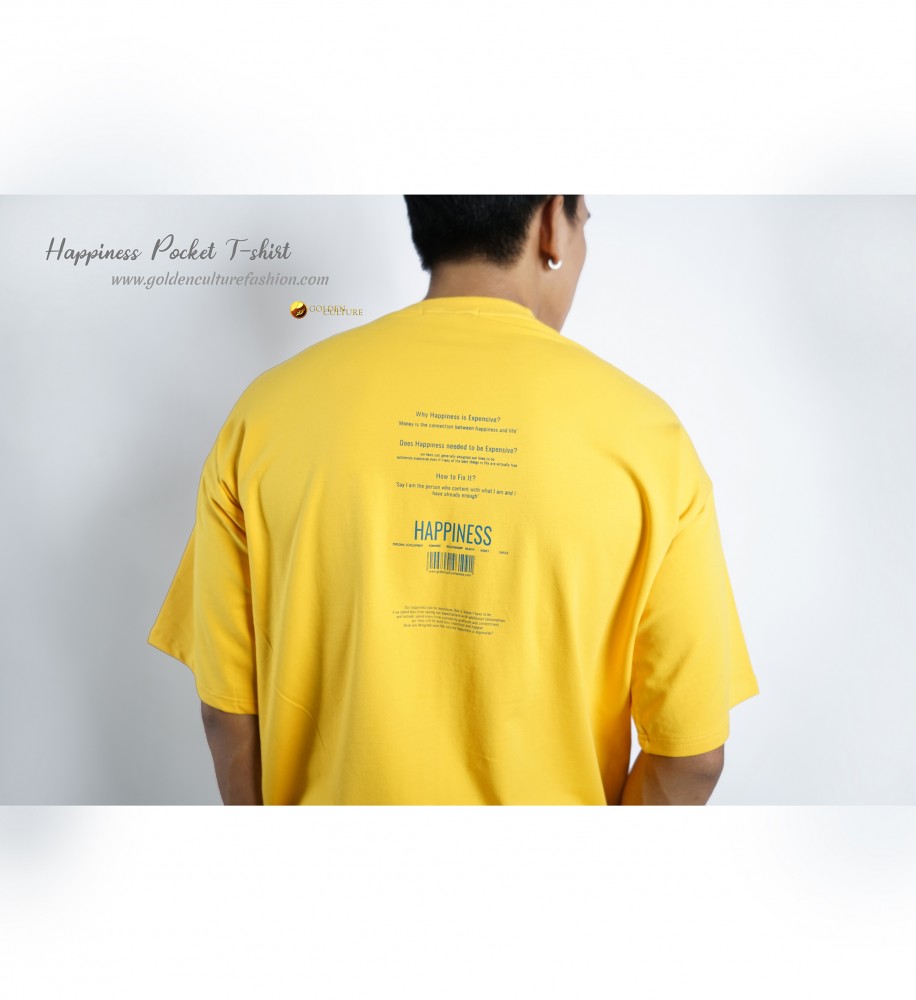 HAPPINESS IS EXPENSIVE Pockets Oversized T-Shirt (Yellow)